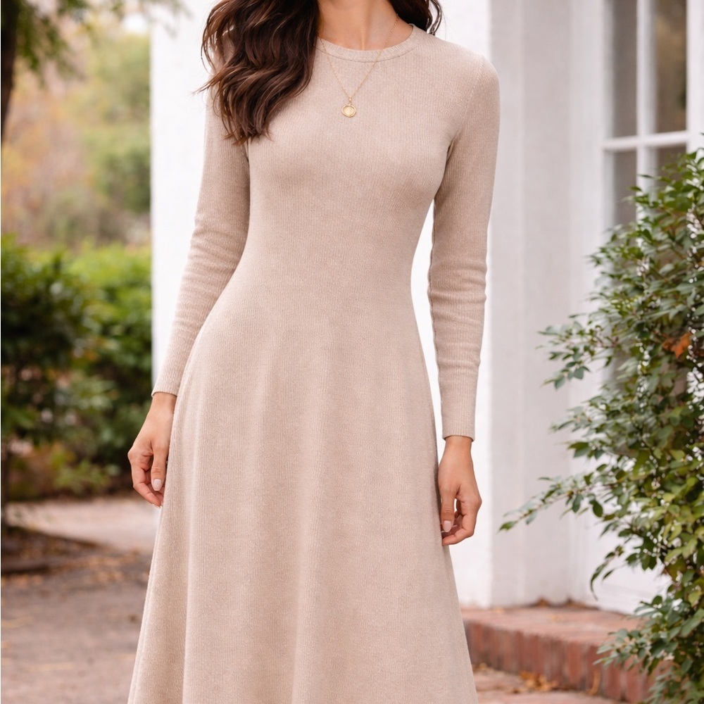 Uniqlo beige ribbed dress, size S